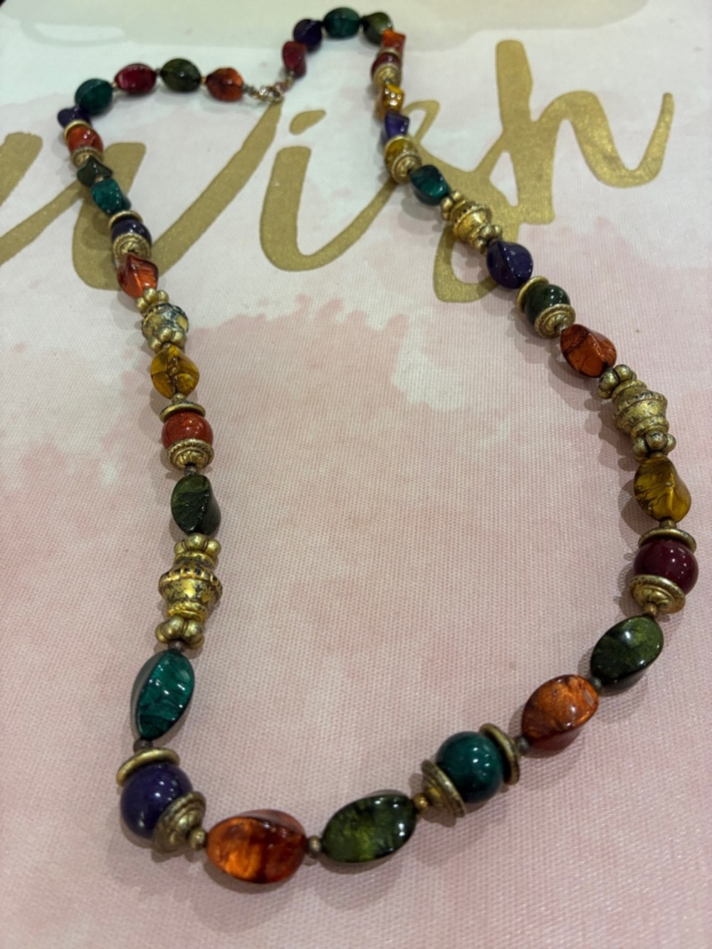 Multicolor Beaded Women's Necklace - Gold Accent